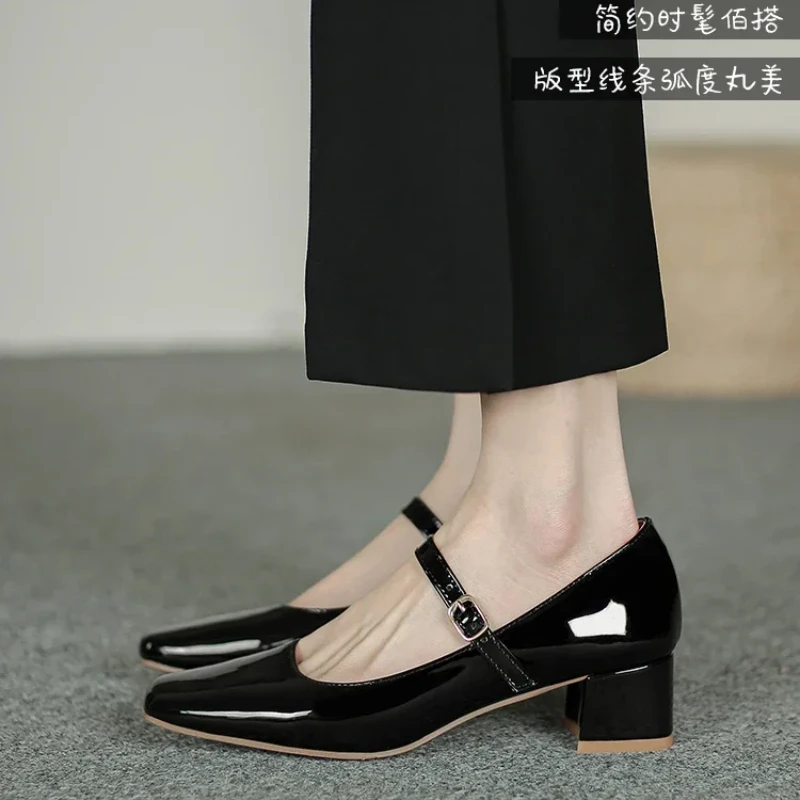 Versatile Patent Leather Pump Versatile Women's Shoes Summer 2024 New Style Single Shoe Shoelace Evening Wind Mary Jane Shoes