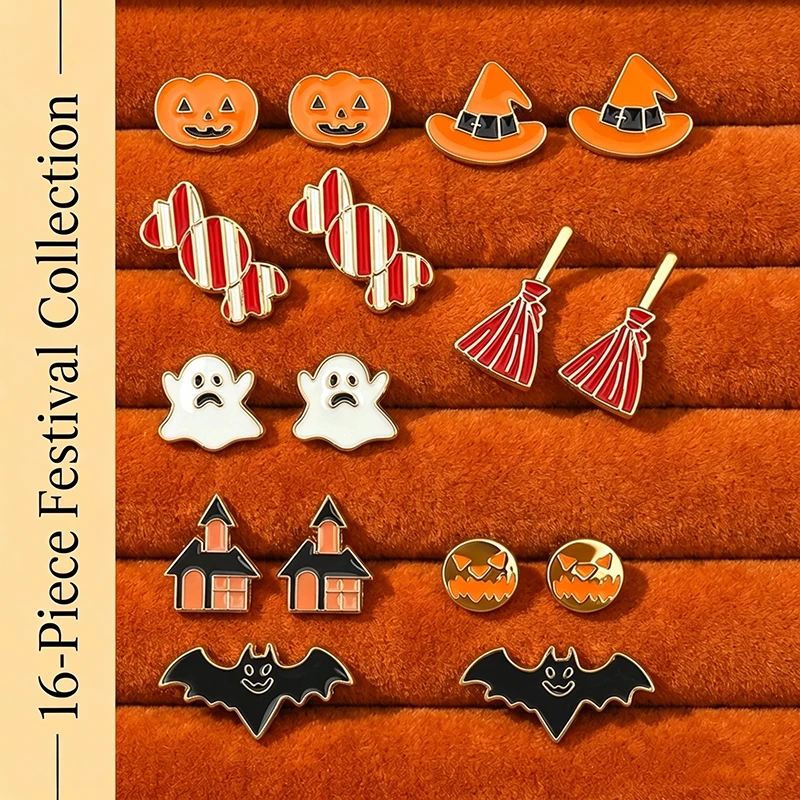 16Pcs Halloween Plastic Shoe Charms, Pumpkin Ghost Skull Detachable Decorations for Clogs, Halloween Party Gifts