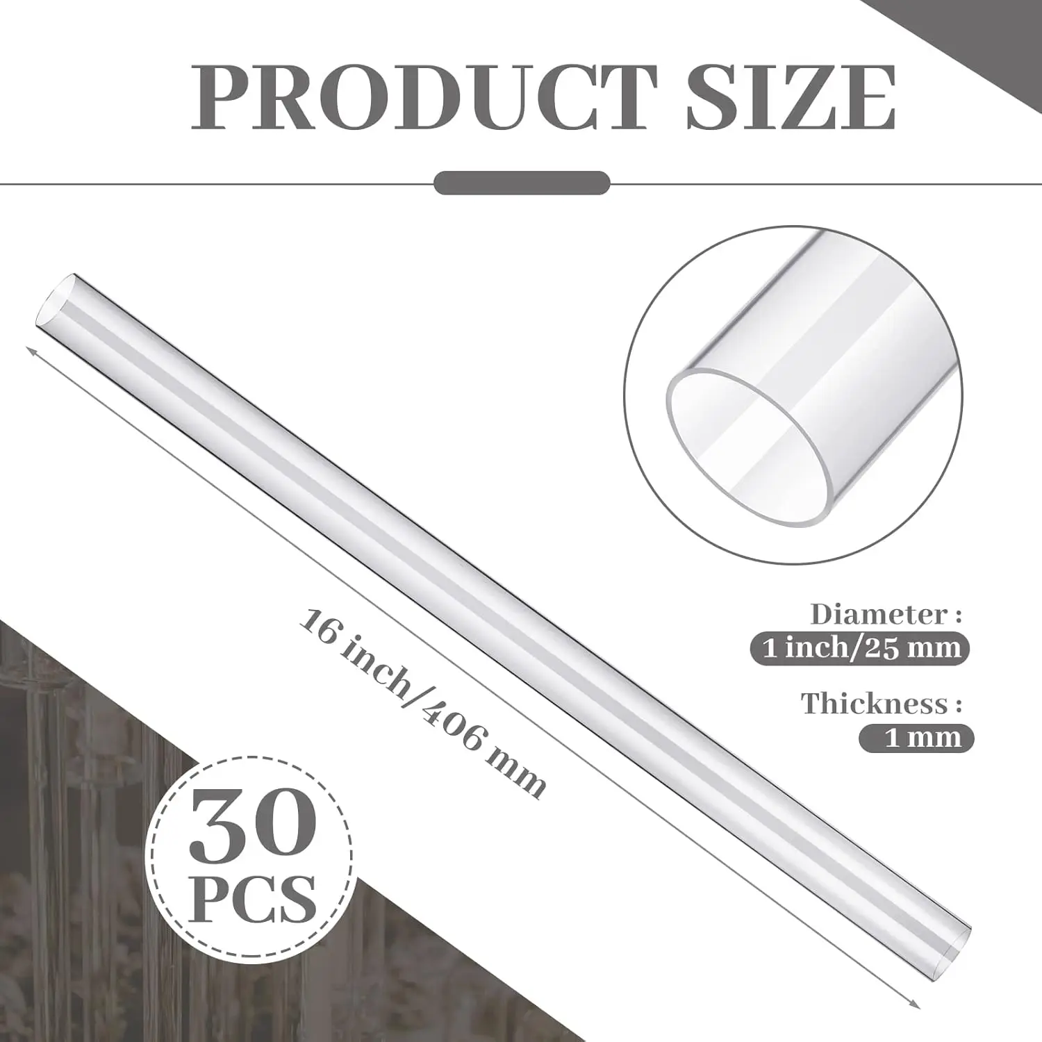 30 قطعة أنبوب أكريليك Naxilai أنبوب صلب اسطوانة مستديرة أنبوب شفاف من البلاستيك الصلب لتقوم بها بنفسك أنبوب أكريليك للإضاءة الإعلانية