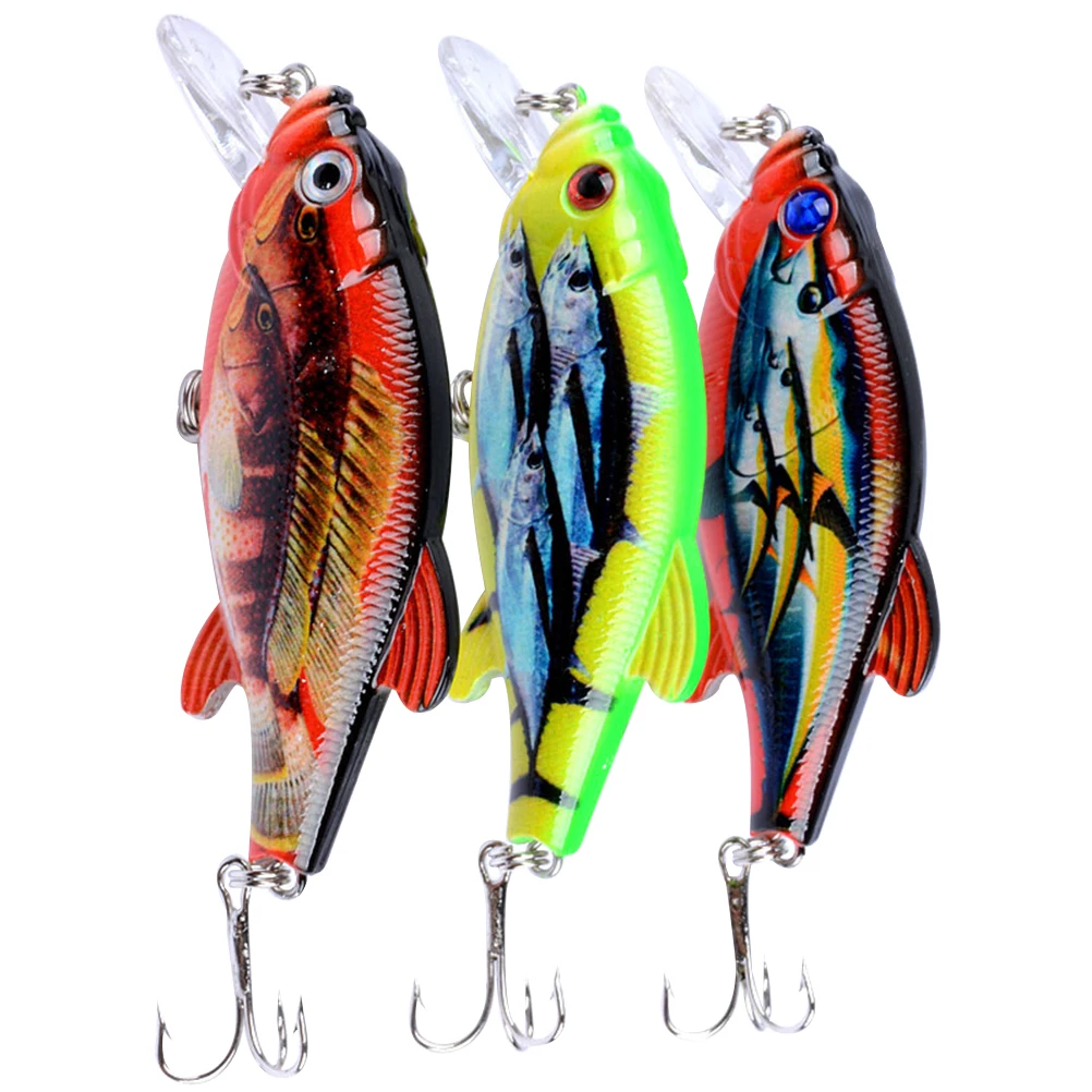 

3 Pcs 8cm/10.9g Mini Fish Bait Minnow Lure Bait Colorful Printing Hard Fake Bait Fishing Lures with Strong Treble for Outdoor (S