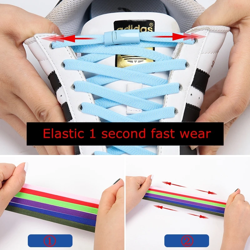 Metal lock magnetic shoelaces Elastic Quickly put on and take off in 1 second Flat No tie shoelace Shoe Accessories Lazy lace