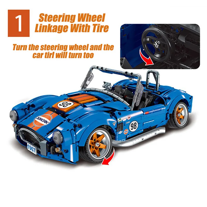 2022 New Technical Shelby 260 Cobra CSX2000 Model Building Blocks MOC Sports Car Bricks Toys for Children Christmas Gift Set