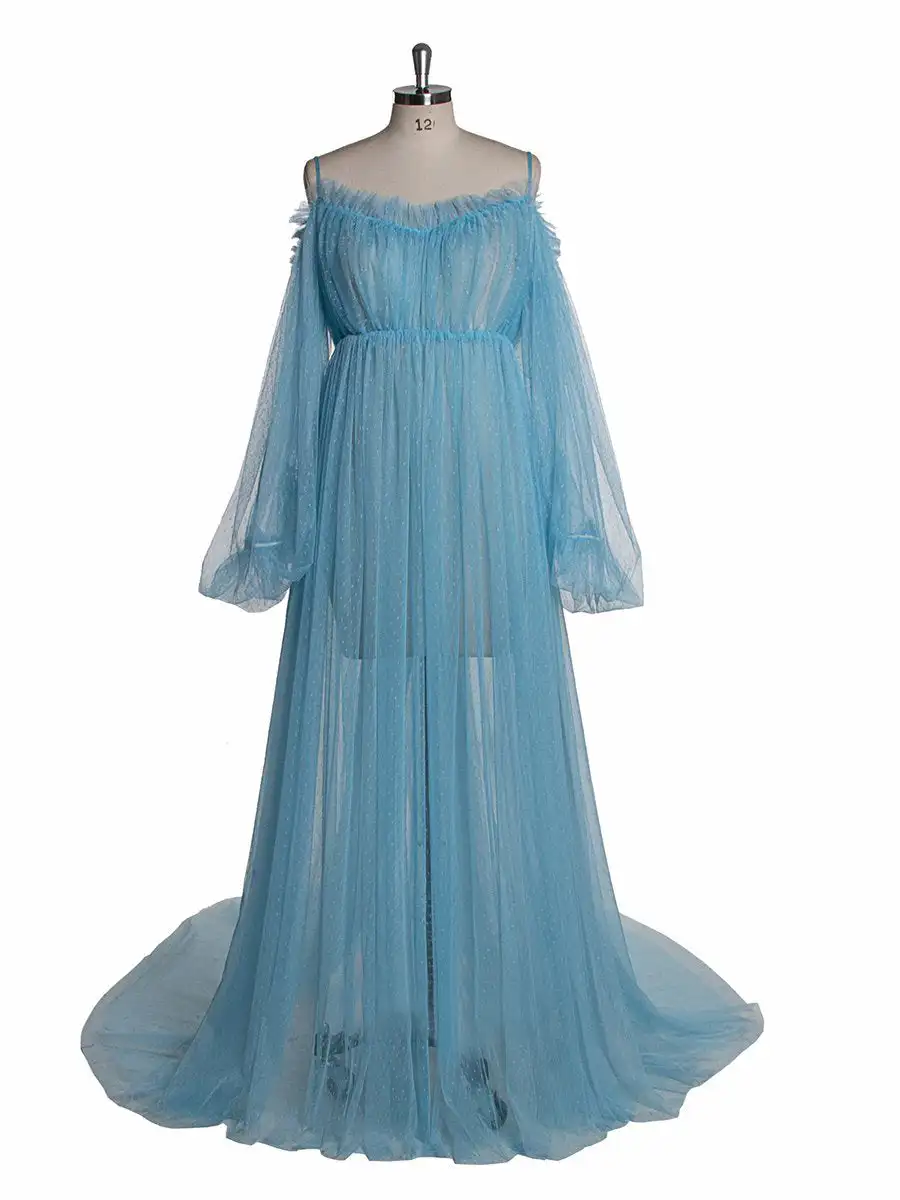 V Neck Sleeveless Tulle Pregnancy Photoshoot Dress for Pregnant Woman See Through Maxi Photography and Maternity Dresses