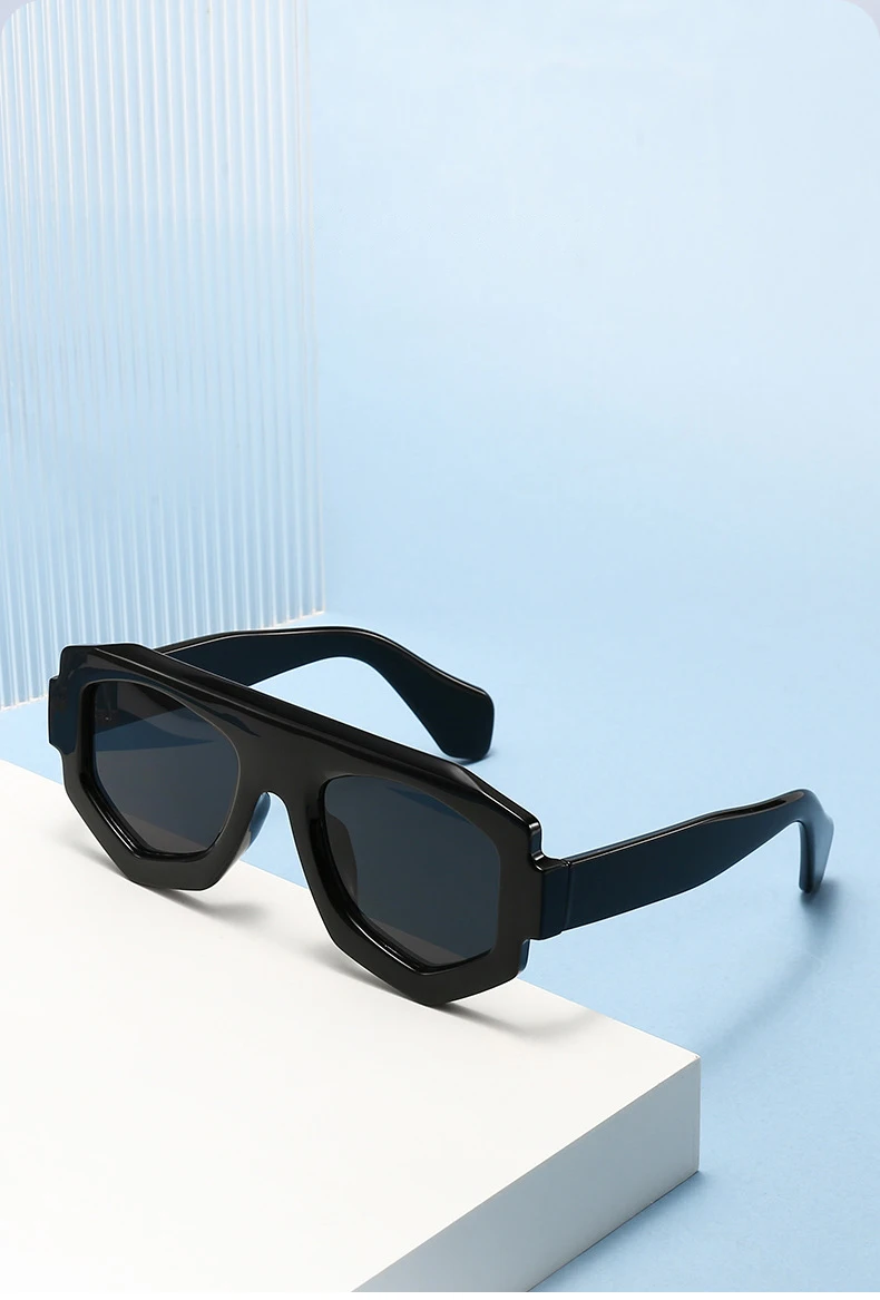 SO&EI Mode Unregelmäßige Quadratische Frauen Sonnenbrille Shades UV400 Retro Blau Lila Männer Sonnenbrille – Detail 2