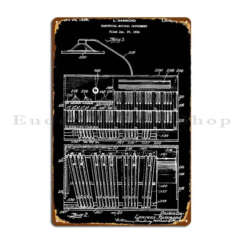 1934 Hammond Organ Patent Art S Metal Sign Cinema Funny Garage Printing Create Tin Sign Poster