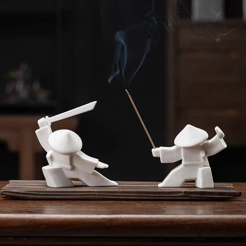 3D Printed Samurai Incense Holder Tea Pet Warrior Figurine Home Decor Japanese Swordsmen Backflow Burner Accessory for Indoor