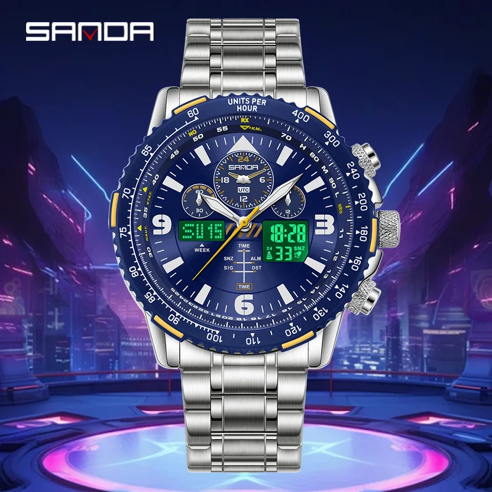 SANDA 6362 Dual Display Electronic Quartz Men's Watch 5ATM