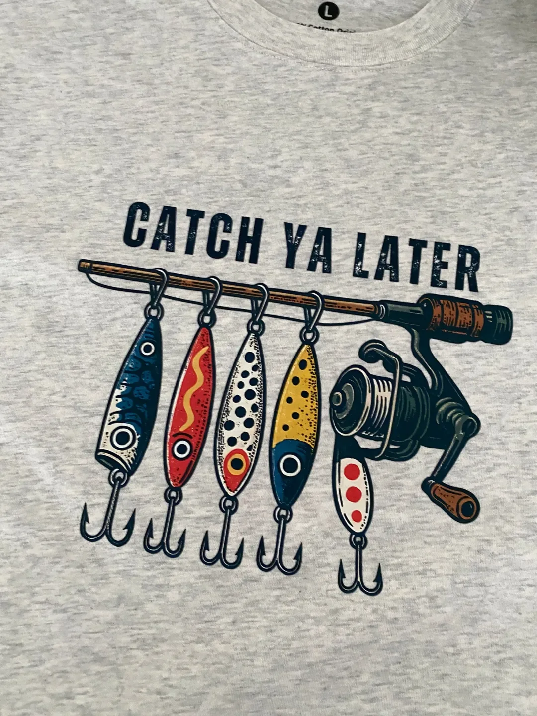 Rotating Fishing Rod Four Fish Bait Sports Cartoon Fun Print Unisex Couple Fishing Commuting Short Sleeve round Neck T-Shirt