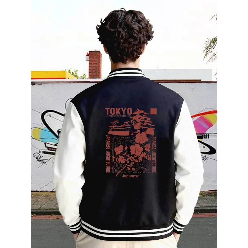 Men's and Youth Japanese School Team Jacket - Black/Red/Blue Letterman Baseball Jacket with Snap Button, Loose