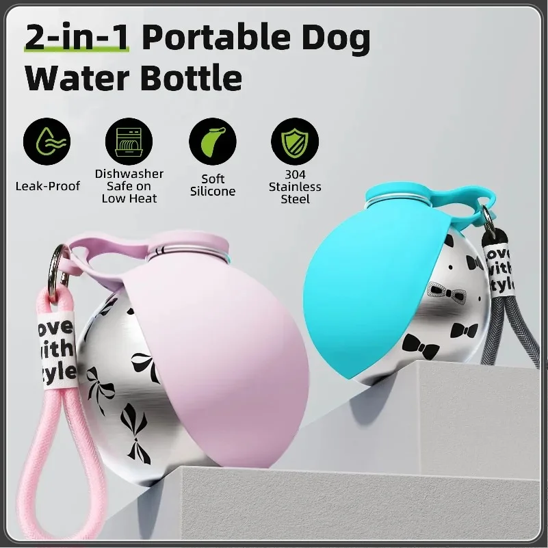 

2-in-1 Portable Dog Water Bottle For Small Dogs - Leak-proof & Compact Dog Travel Water Bottle -stainless Steel Bottle & Silicon