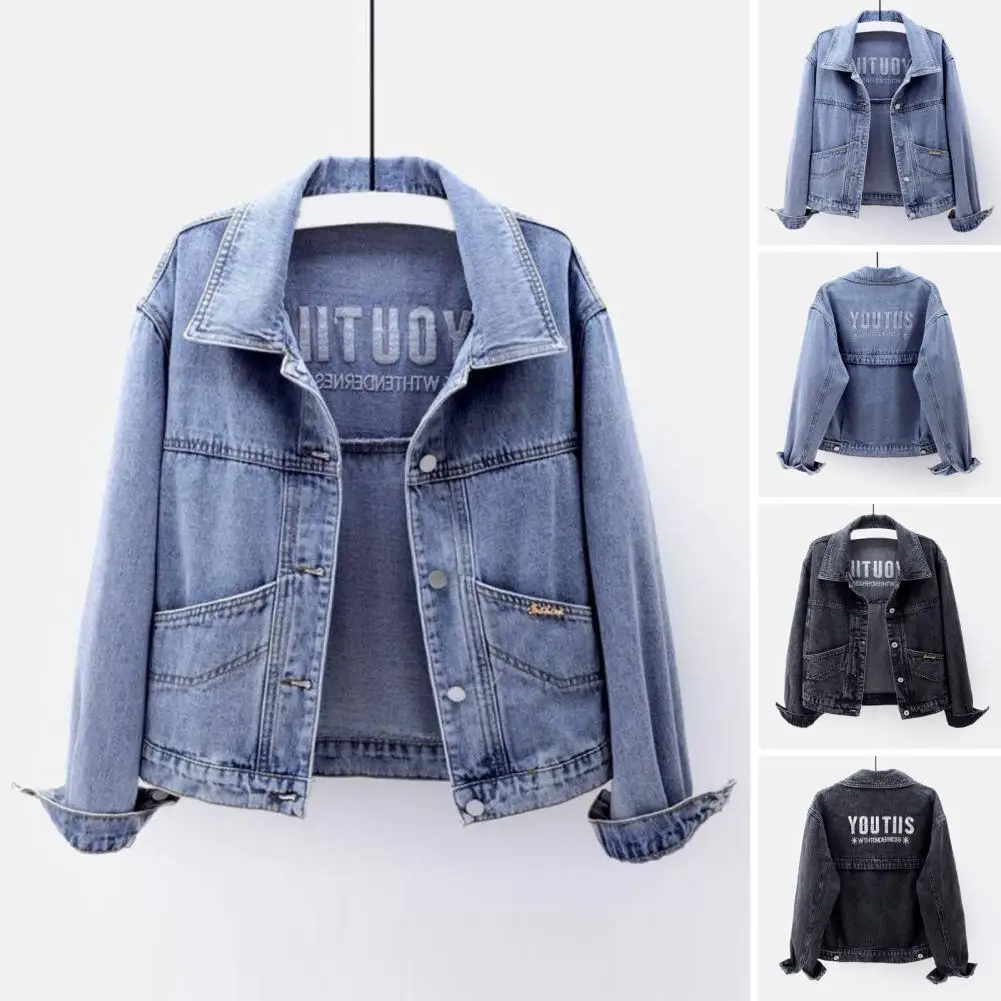 

Fashion Solid Denim Coat For Women Casual Long Sleeve Button Pockets Coats Tops Lady Spring Office Streetwear Womens Clothing