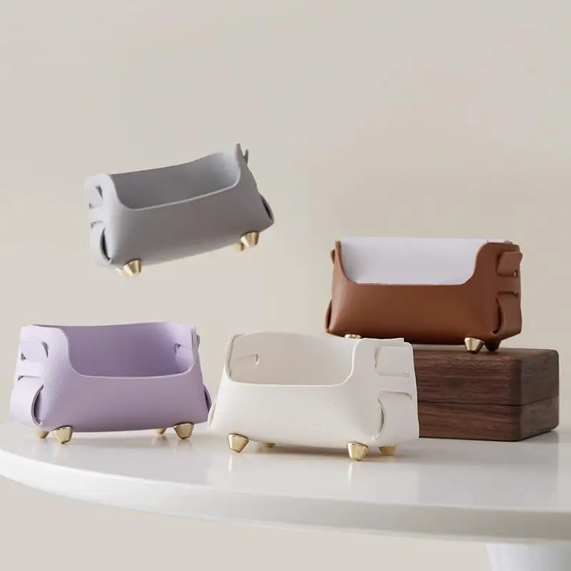 1pcs Minimalist PU Leather Business Card Holder Desktop Card Display Stand Home Office Desk Organizer