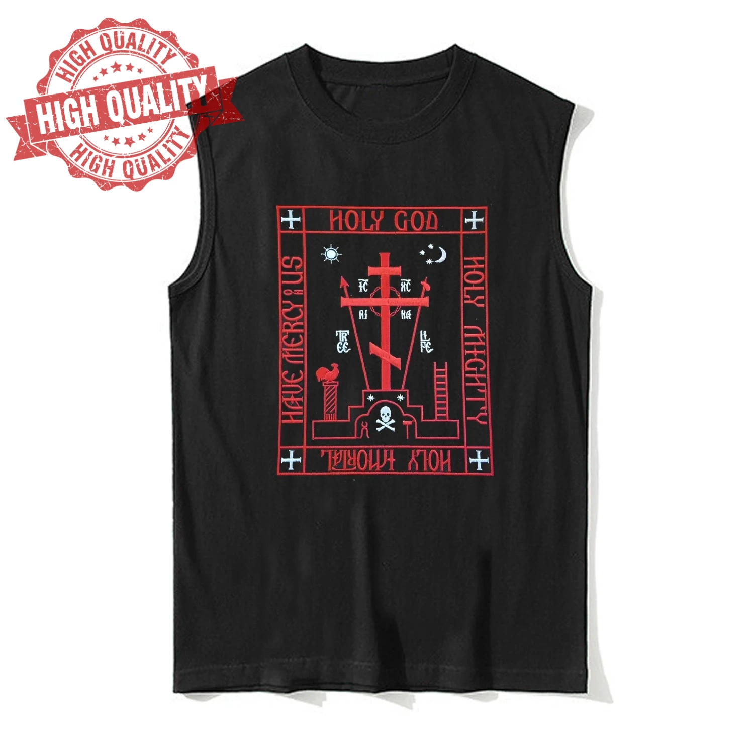 Russian Orthodox Calvary Cross Patch Print Orthodoxy Tanktop 100% Cotton O-Neck Summer Casual Mens Vests Sleeveless T-shirt