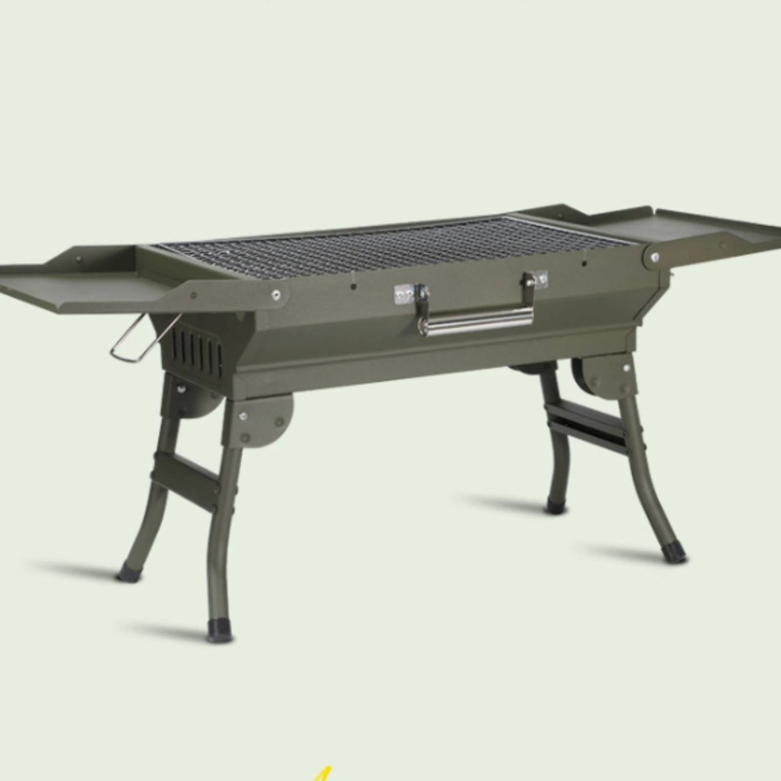 Foldable Portable Charcoal Grill Metal Grill with Side Tables Foldable Barbecue Long-Lasting Multi-Purpose for Campers, Camping