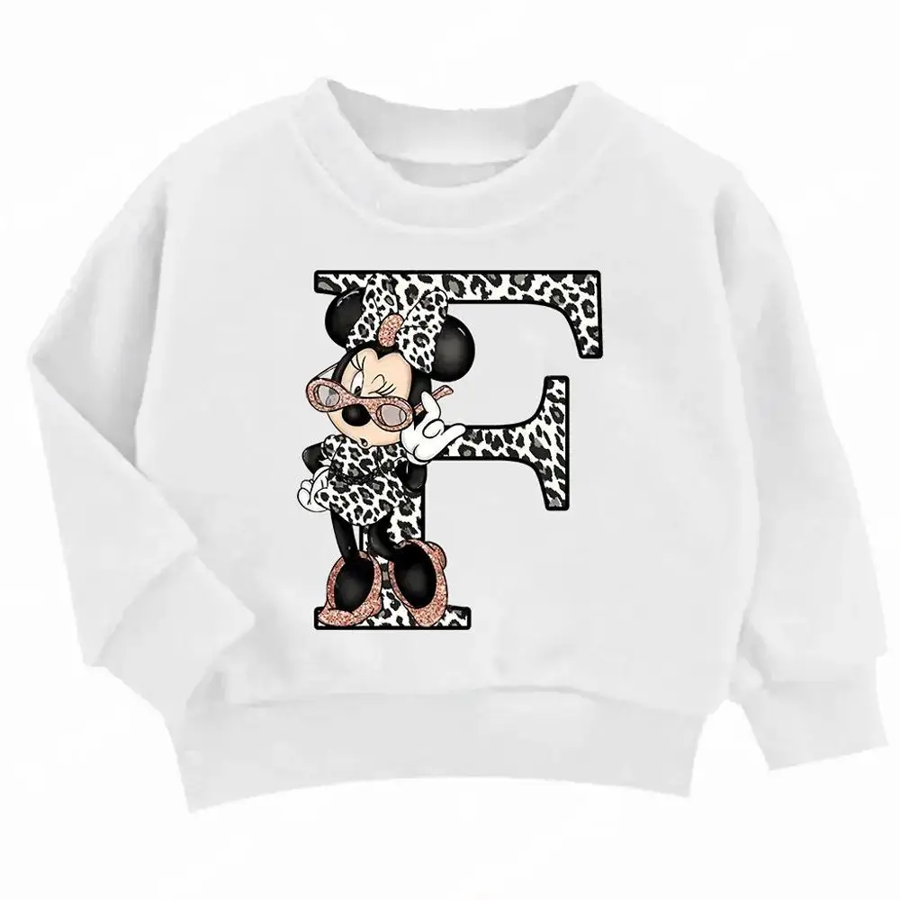 Children Disney Minnie Hoodie Letter A B C D Kid Casual Clothes O-neck Pullover Little Baby Kawaii Cartoons Boy Girl Sweatshirts