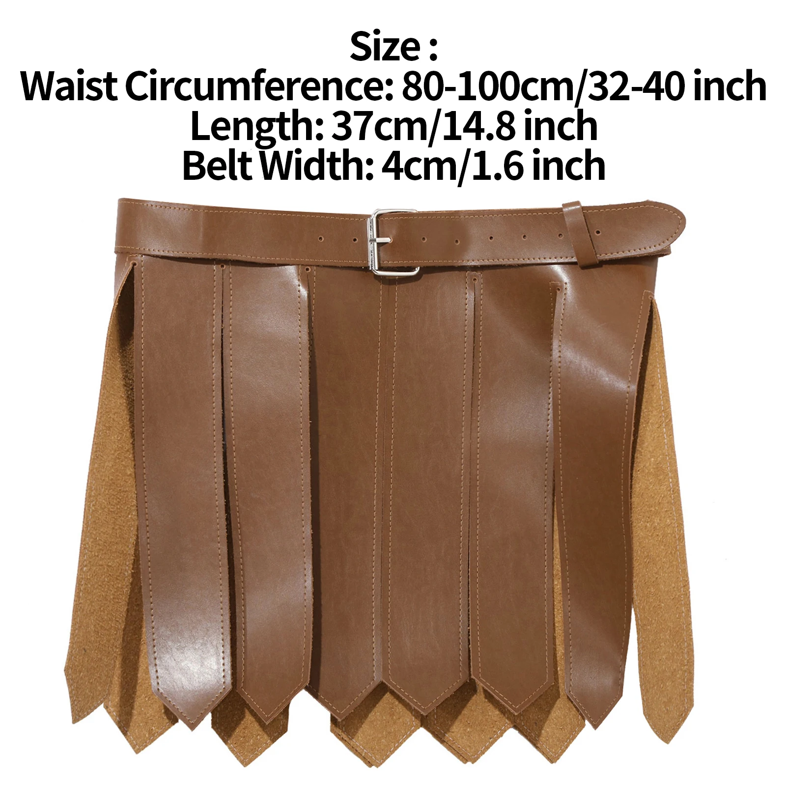 Mens Medieval PU Leather Tassel Skirts Buckled Waist Belt Adjustable Waistband Wide Girdle Drape Costumes Accessory for Hallowee