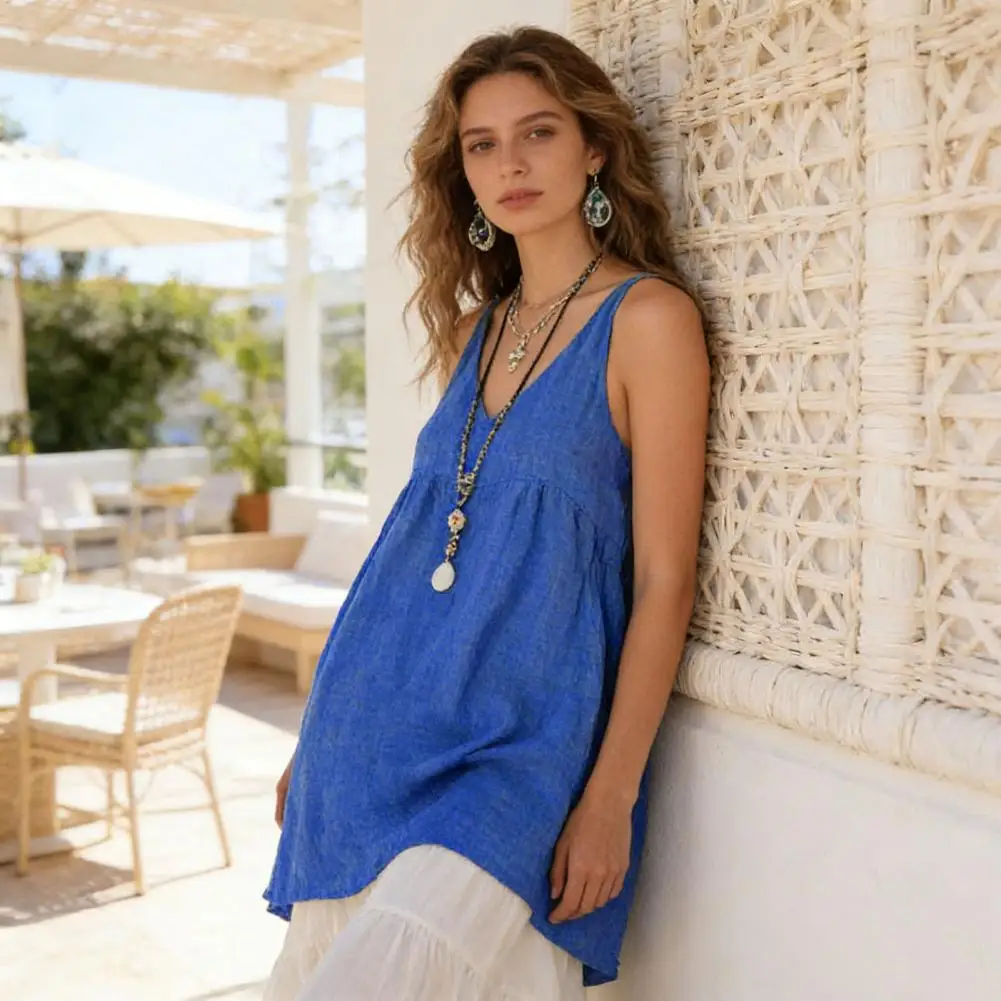 

Loose Fit Sundress Summer Cotton Linen Mini Dress for Women Spaghetti Strap Sundress Loose V Neck Tank Top Dress Women Summer