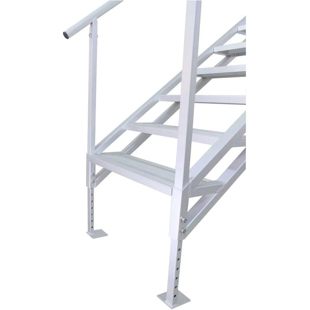 3005.4281 Jumbo Tread Aluminum Dock Stairs with Railing 6 Step Adjustable Legs Durable 500lb Capacity Traction Strips Stable