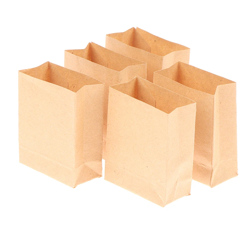 5Pcs 1:12 Dollhouse Mini Bread Paper Bags Baking Bag Kraft Paper Bag Model Decor