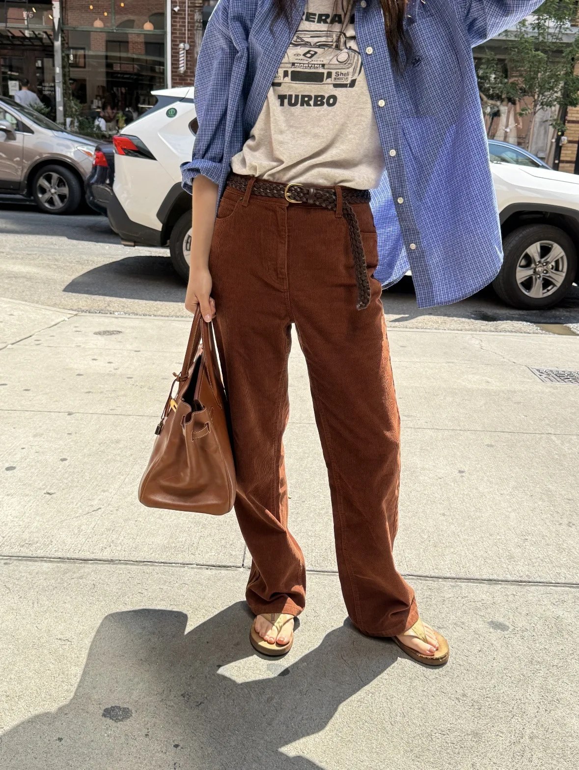 

High Waist Corduroy Straight Leg Pants French Sle Casual Trousers for Women East Gate TheBarnnet Vintage Loose Fit Long Tro...