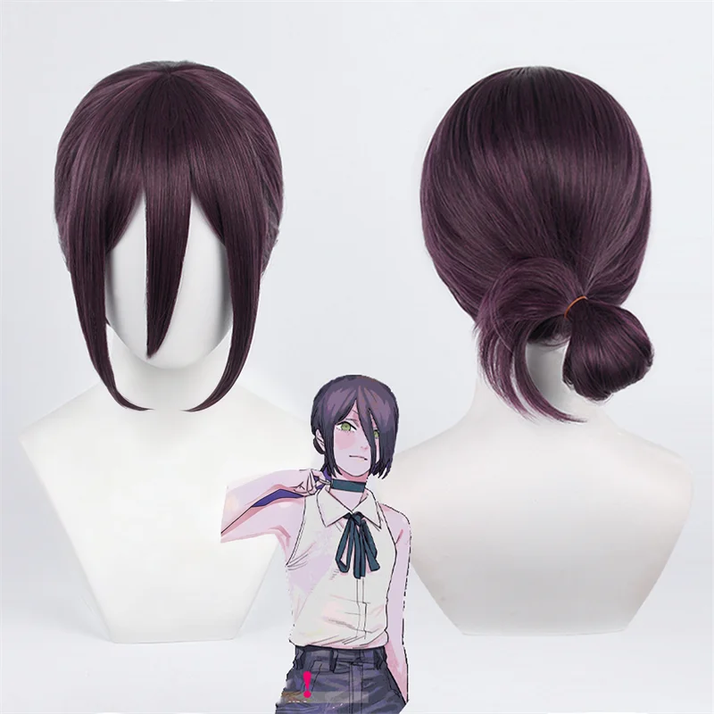 Peruka Cosplay Anime Chainsaw Man Reze dla Dorosłych Kobiet, Ciemnofioletowe Włosy, Syntetyczna, Odporna na Ciepło, Peruki na Halloween, Imprezę Świąteczną, Rekwizyty