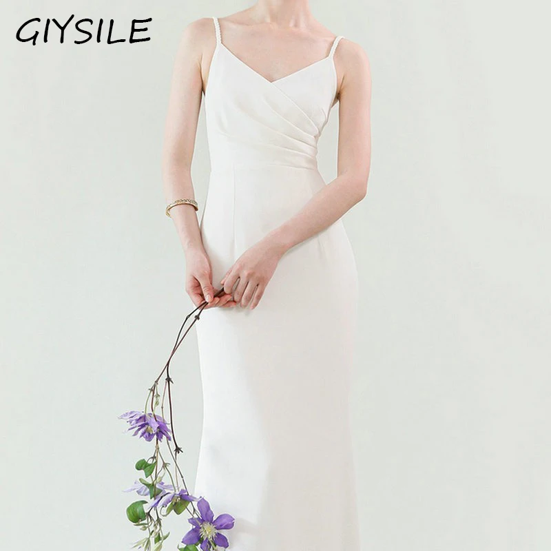 

New Suspender White Dress with Sexy V-neck for Women Wedding Party Evening Gown Formal Dress Women Elegant Evening Dresses