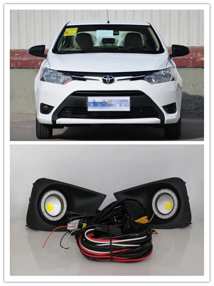 LED Fog Lights Assembly For Toyota Vios/Yaris Sedan 2014 2015  2016 2017  Front Bumper Fog lamp Replacement Angel Eye Daylight