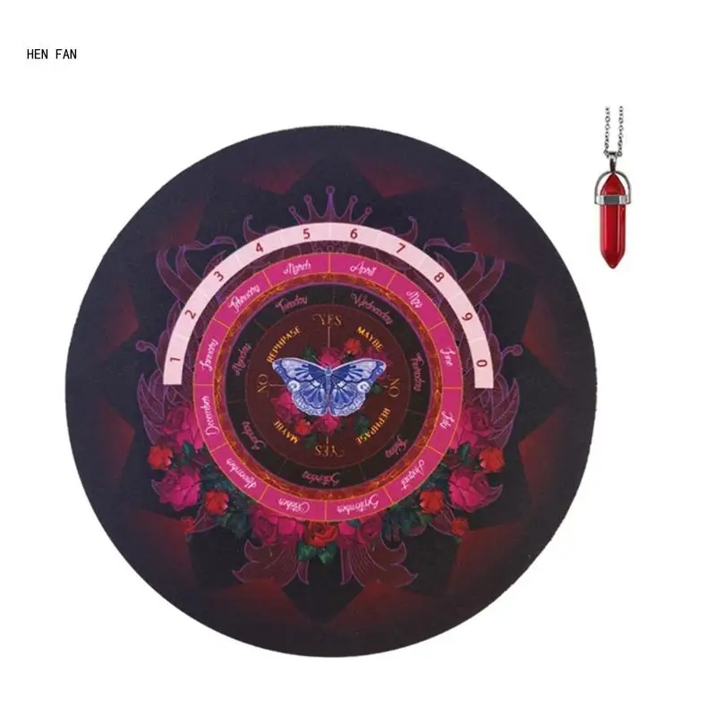 Pendulum Mat Pendulum Board Divination Mat with Crystal Pendulum Necklace M89D