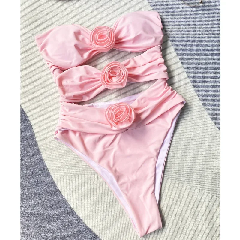 Bañador rosa de una pieza para mujer, traje de baño Sexy cerrado, ropa de baño femenina con realce, ropa de baño para el cuerpo, bañador para