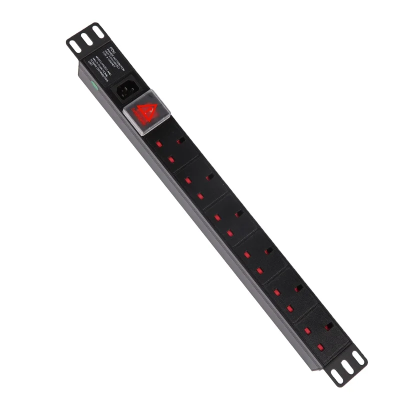 

Rack Mounts Pdu Power Strip Uk Pdu 1U 19 Inch 6-bit 13A Double-break Switch With Lamp Front C14 Module Incoming Line
