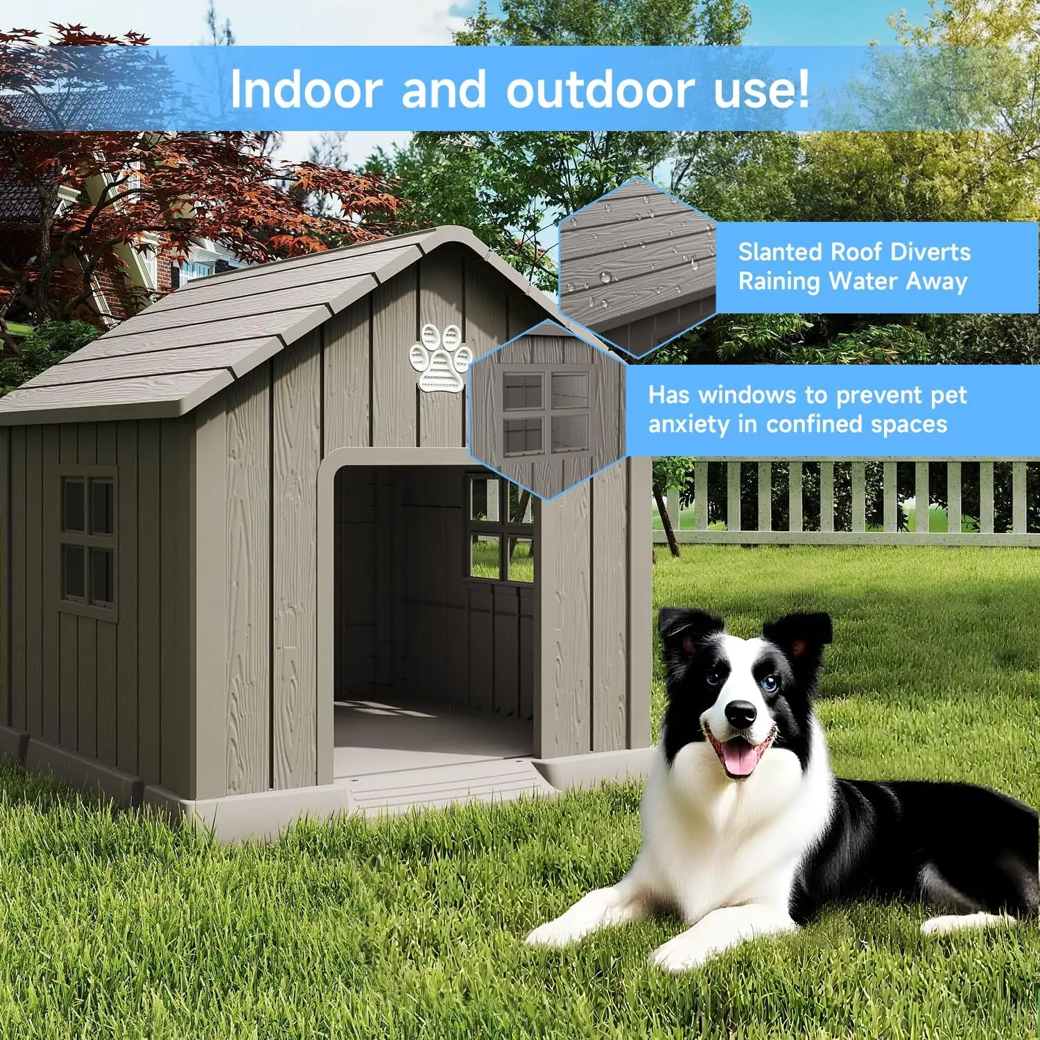 Durable Resin Dog House Weatherproof Shelter Air Vents Elevated Floor Small Medium Large Dogs Easy Assemble 38.82