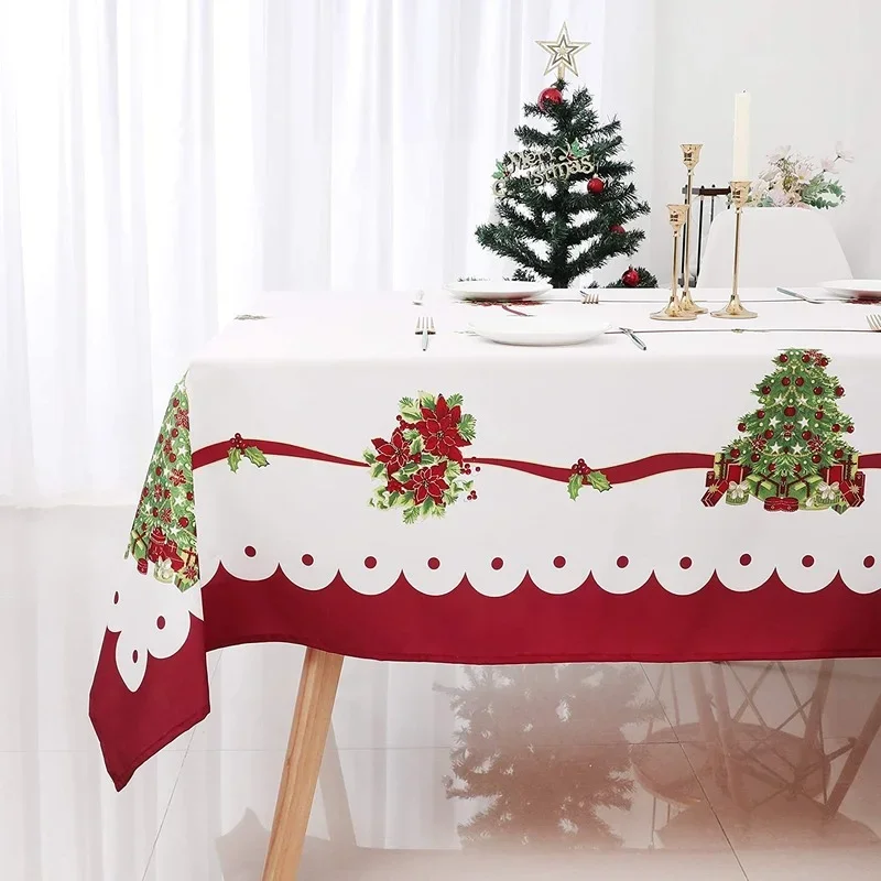 Christmas Rectangular Floral Tablecloth Christmas Decor Polyester Stain Resistant Tablecloth for Kitchen Table Party Picnic