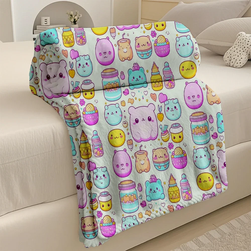 ที่โดดเด่นผ้าห่มสักหลาดน่ารัก Kawaii รูปแบบคอลเลกชัน Art Deco Hospitality ผ้าปูที่นอนสองด้านโยนน้ําหนักเบา