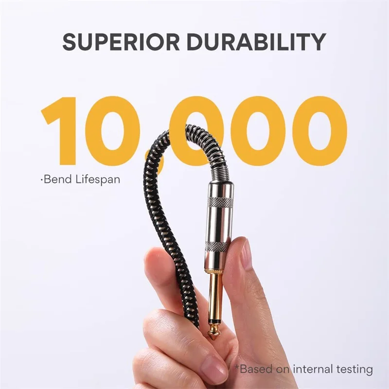 كابل جيتار مضفر 3 م/5 م - سلك صوت PVC عالي المرونة 6.35 مم (1/4 بوصة مستقيم إلى الزاوية اليمنى) للأدوات الكهربائية