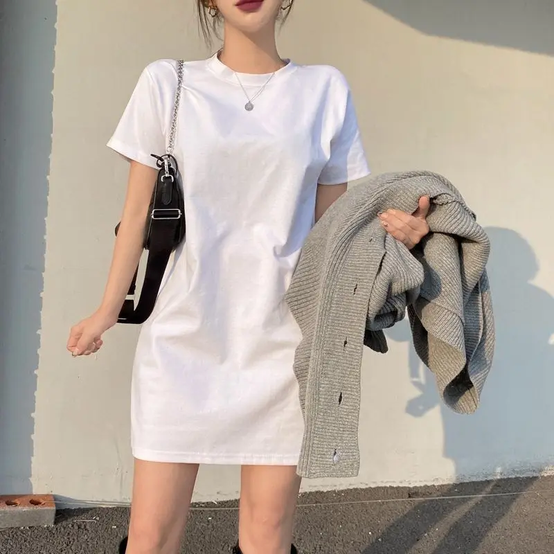 T-shirt décontracté Spor pour femmes, longueur Midi, coupe ample, amincissant, polyvalent, en coton, rond, couleur Ne