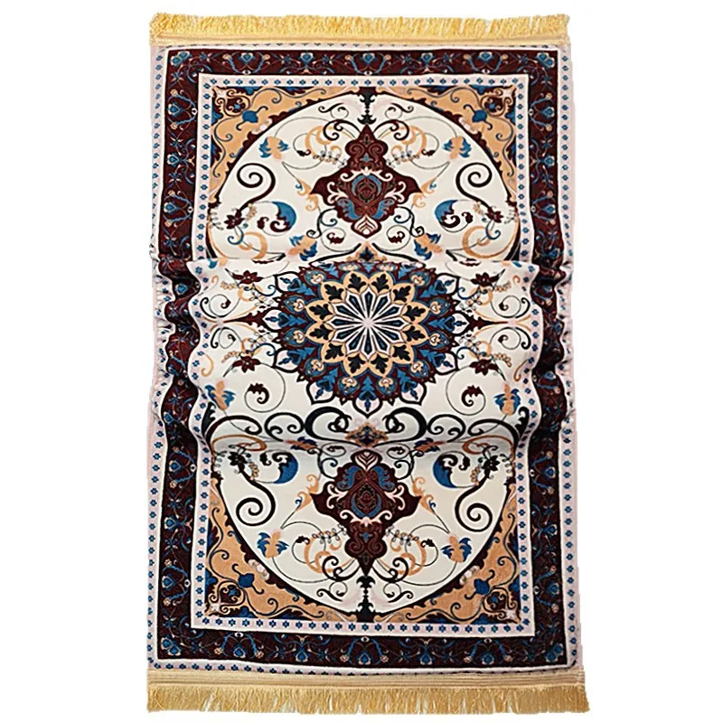 Velvet Printed Prayer Mat 8cm+1cm Thick Soft Polyester for Home Worship