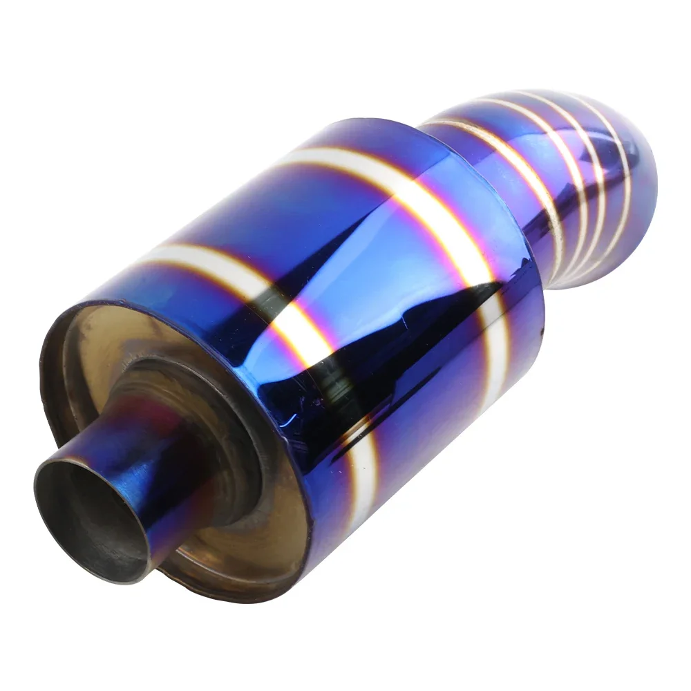 

Stainless Steel 2'' High Quality Straight-Through High Flow Car Exhaust Tip Racing Muffler For 3'' Burned Blue Outlet