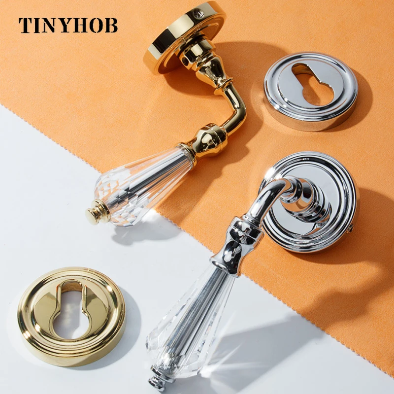 Bright Chrome Indoor Simple Crystal Handle Silent Split Lock Brass Wood Door Handle Lock Forged Door Lock Furniture Hardware