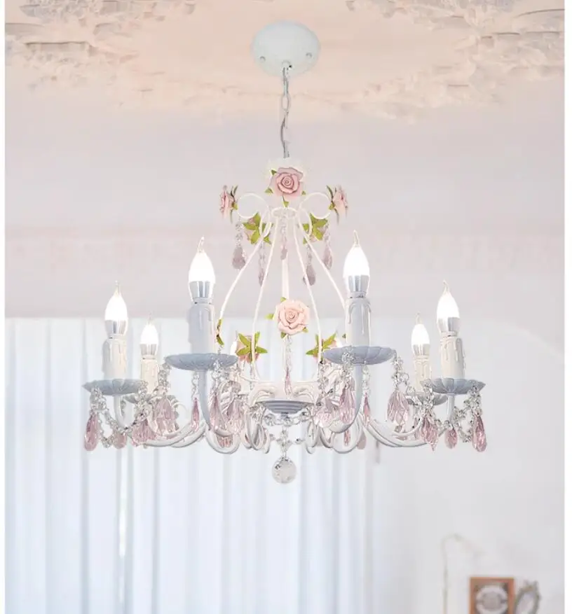 Modern White Pendant Lamp European Chandelier Lamp Lustre Light 3L/5L/8L Pink Rose Flower Light Fixture E14 Decoration Lamp