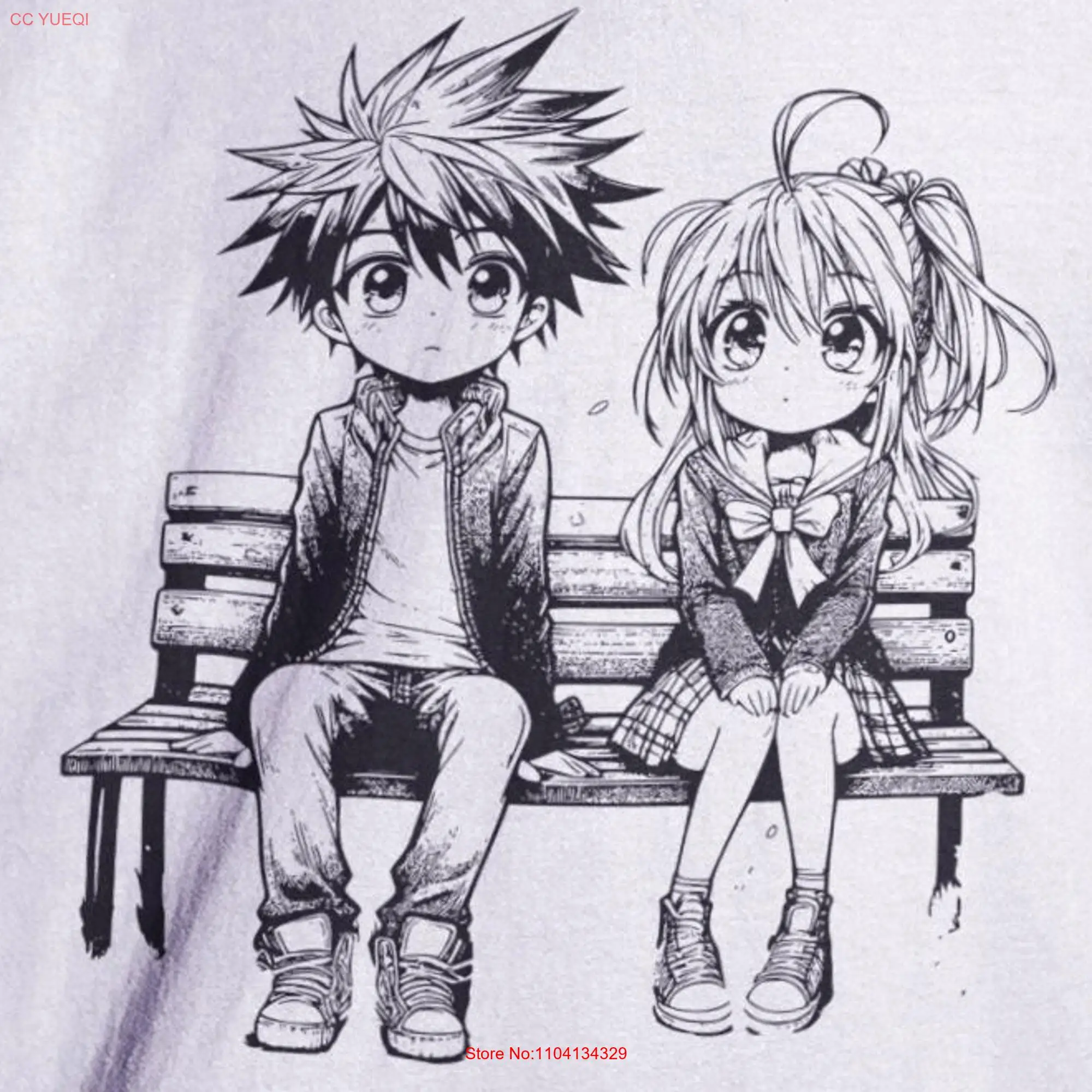 anime girl and boy on bench Oversized faded t shirt long or short sleeves