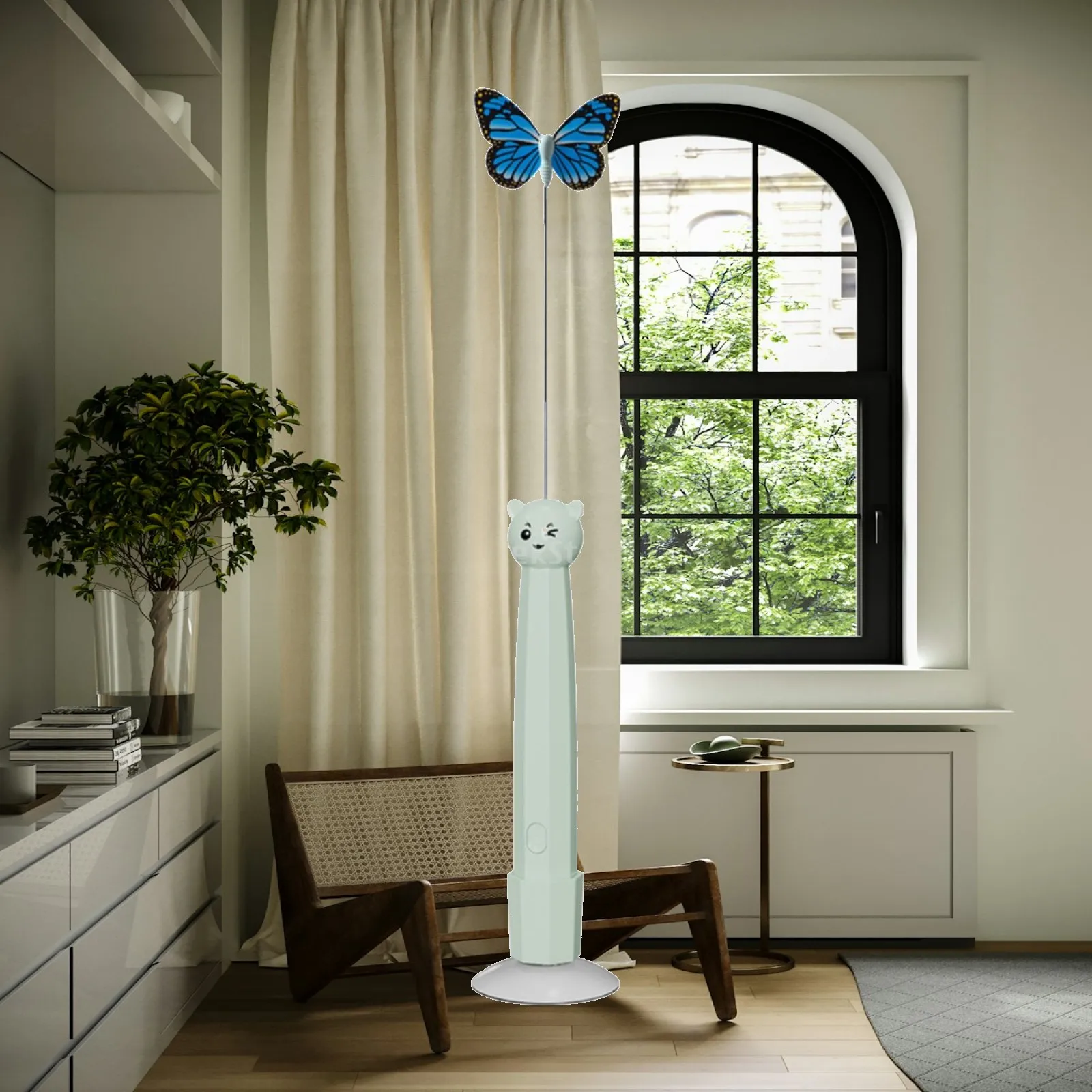 Remote Cat Teaser Toy with Butterfly Charm and Sturdy Rod for Apartment Feline Playtime Fun
