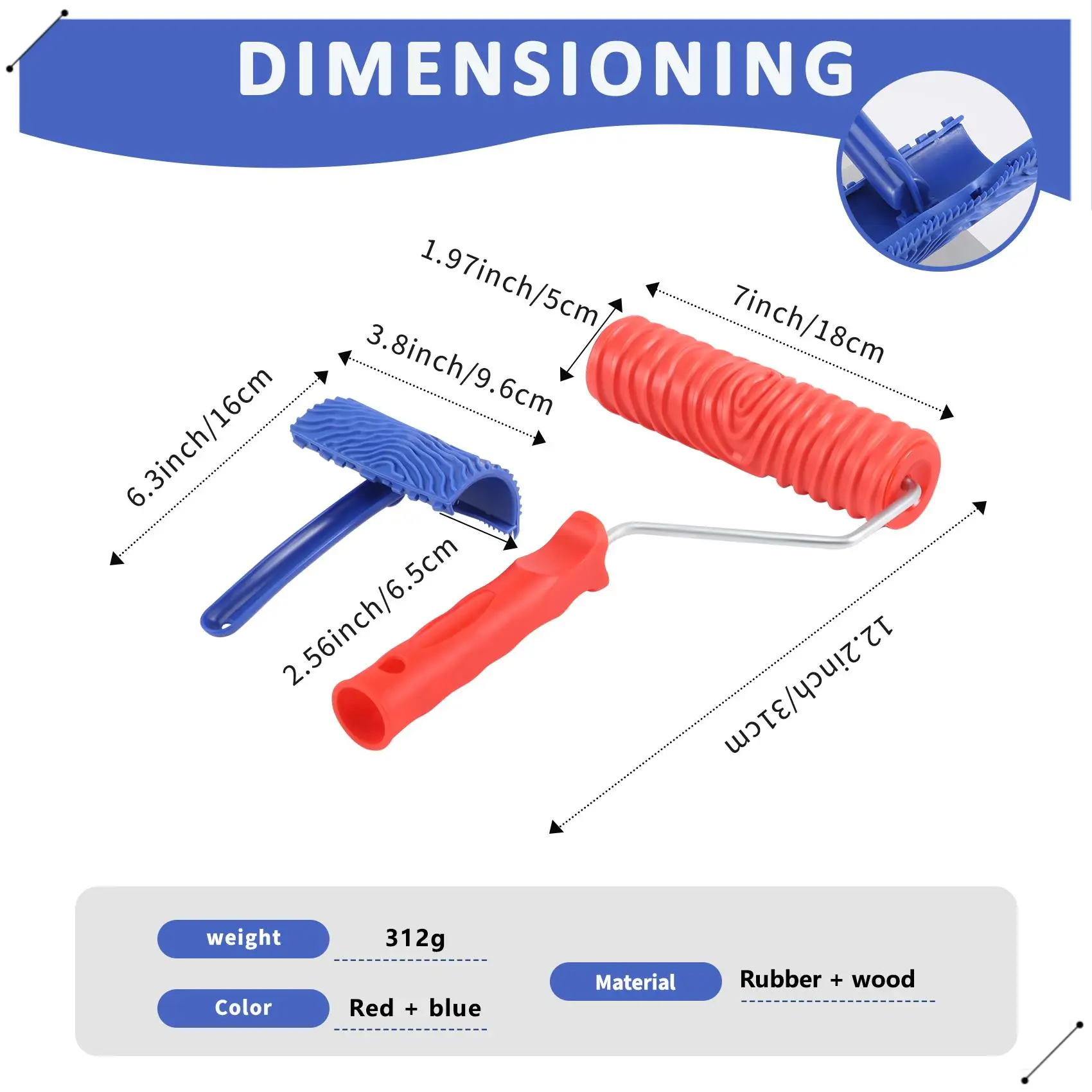 Imitation Wood Pattern Tool Set Eg300t 7 Inch Rubber Roller + Ms16 Imitation Realistic Wood Grain Tool Wood Grain Coating Emboss