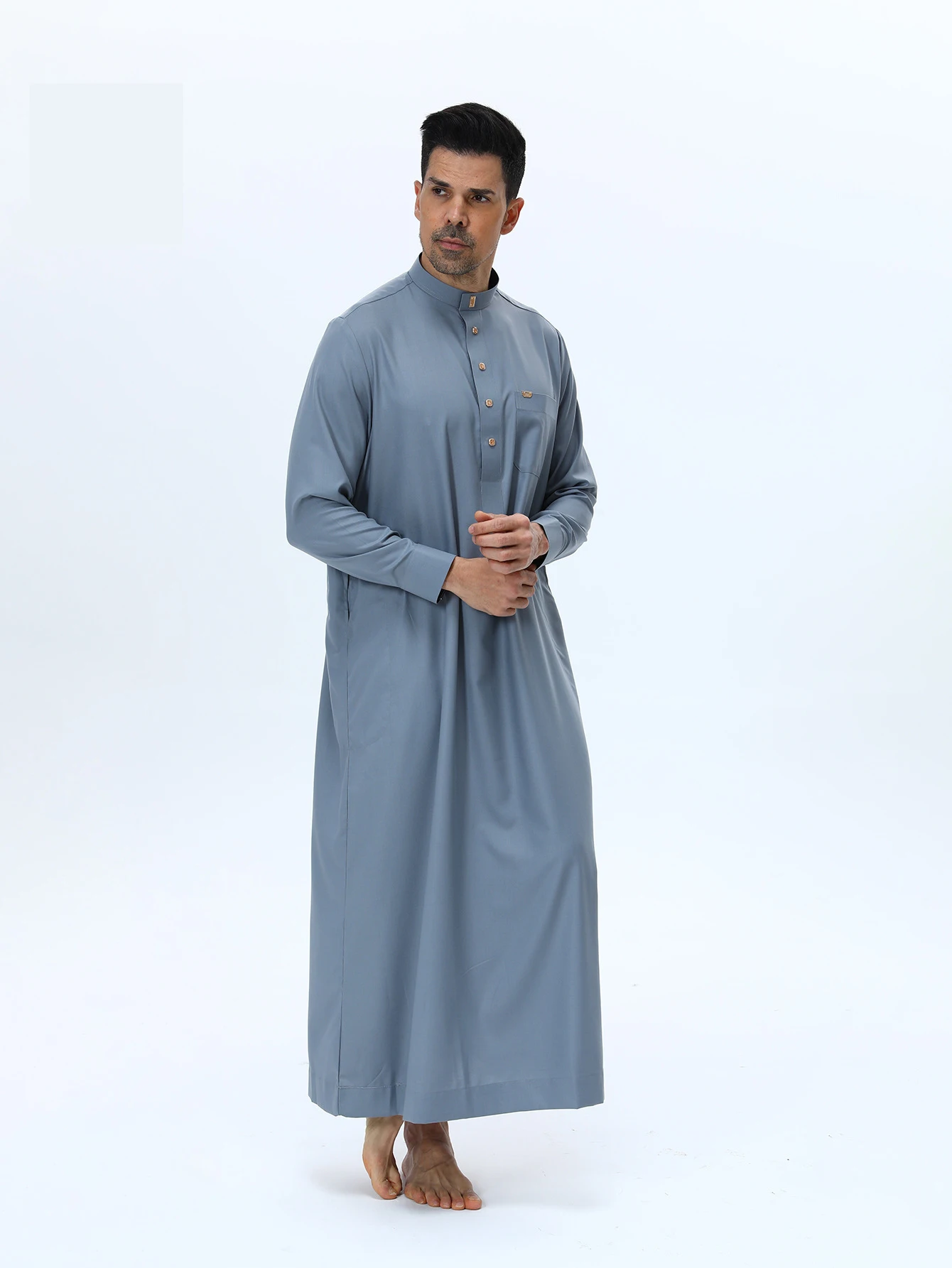 2025 Ramadan Men Loose Kaftan Muslim Thobe Jubba Daffah Dishdasha Thawb Islamic Dress Abaya Arab Robe Eid Jalabiya Clothing Gown