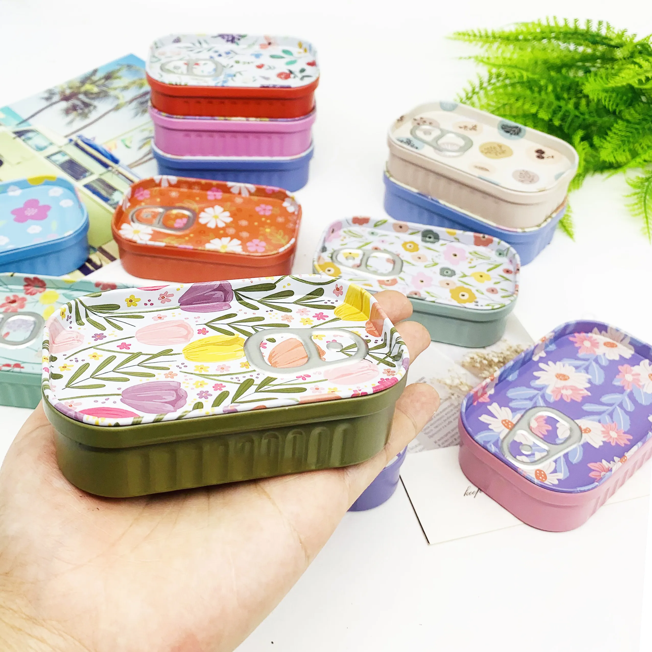 3PC Retro Flower Pattern Candy Storage Tin Box Small Rectangular Metal Food Seal Pull Buckle Can Jewelry Key Coin Organizer Box