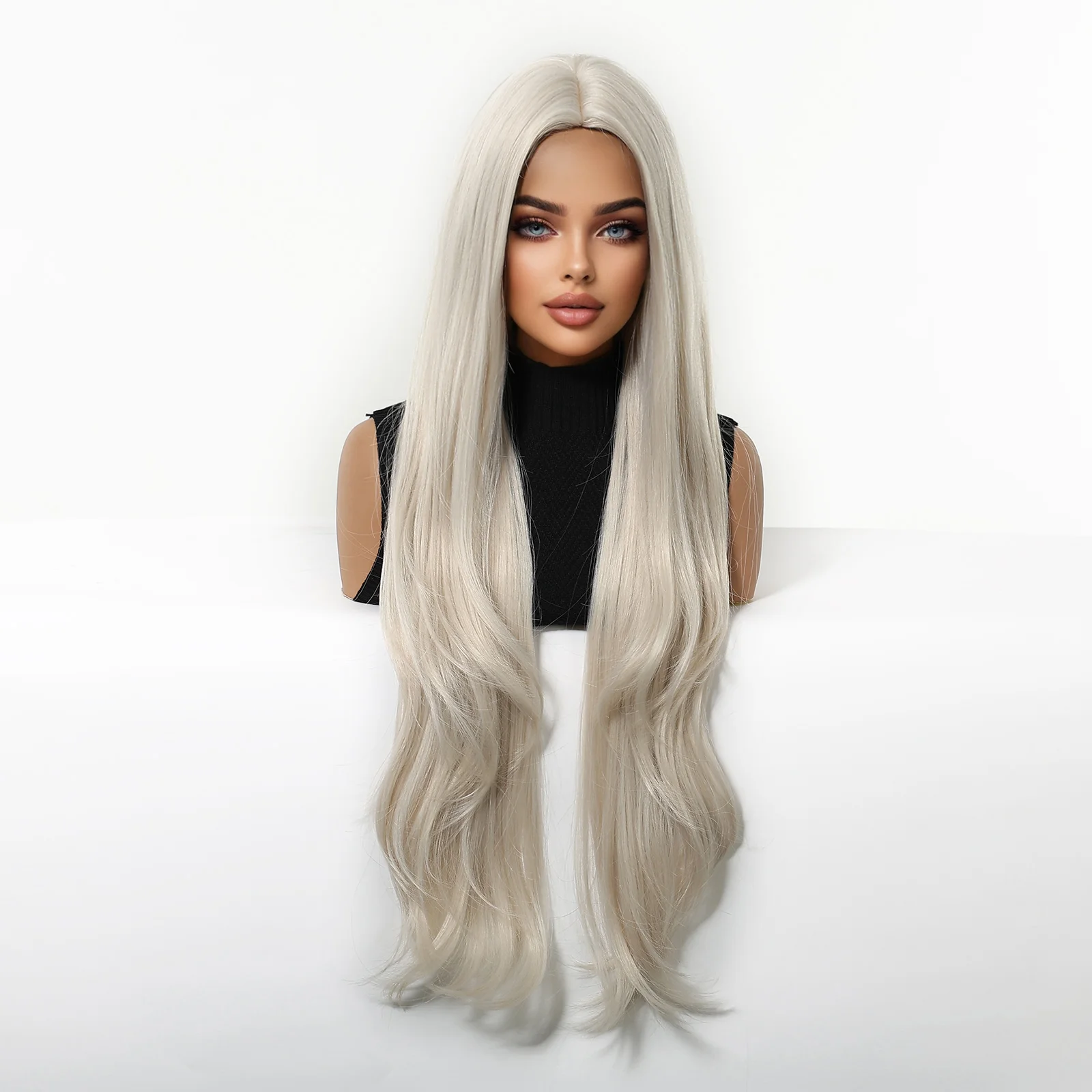 Super Long Gray Blonde Synthetic Wigs Middle Part Natural Wave Cosplay Ash Platinum Wigs for Women Daily Hair Heat Resistant Use image 3