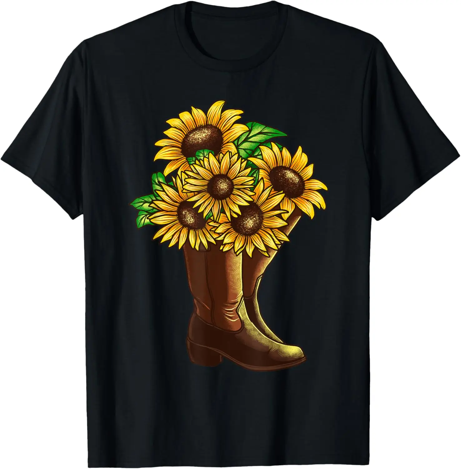 Funny Cowgirl Country Gift Women Girls Sunflower Boots Lover T-Shirt