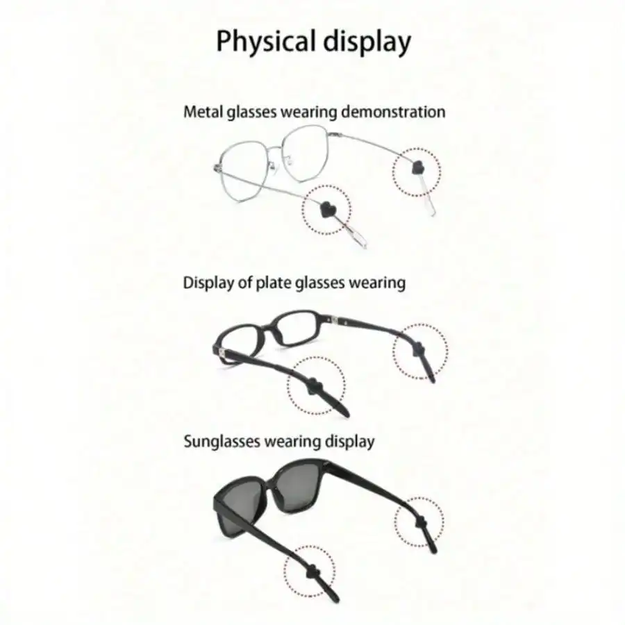 8pairs Heart Shaped Eyeglasses Non-Slip Sleeves, Soft Silicone Anti-Slip Glasses Leg Covers with Ear Hooks - Detail 1