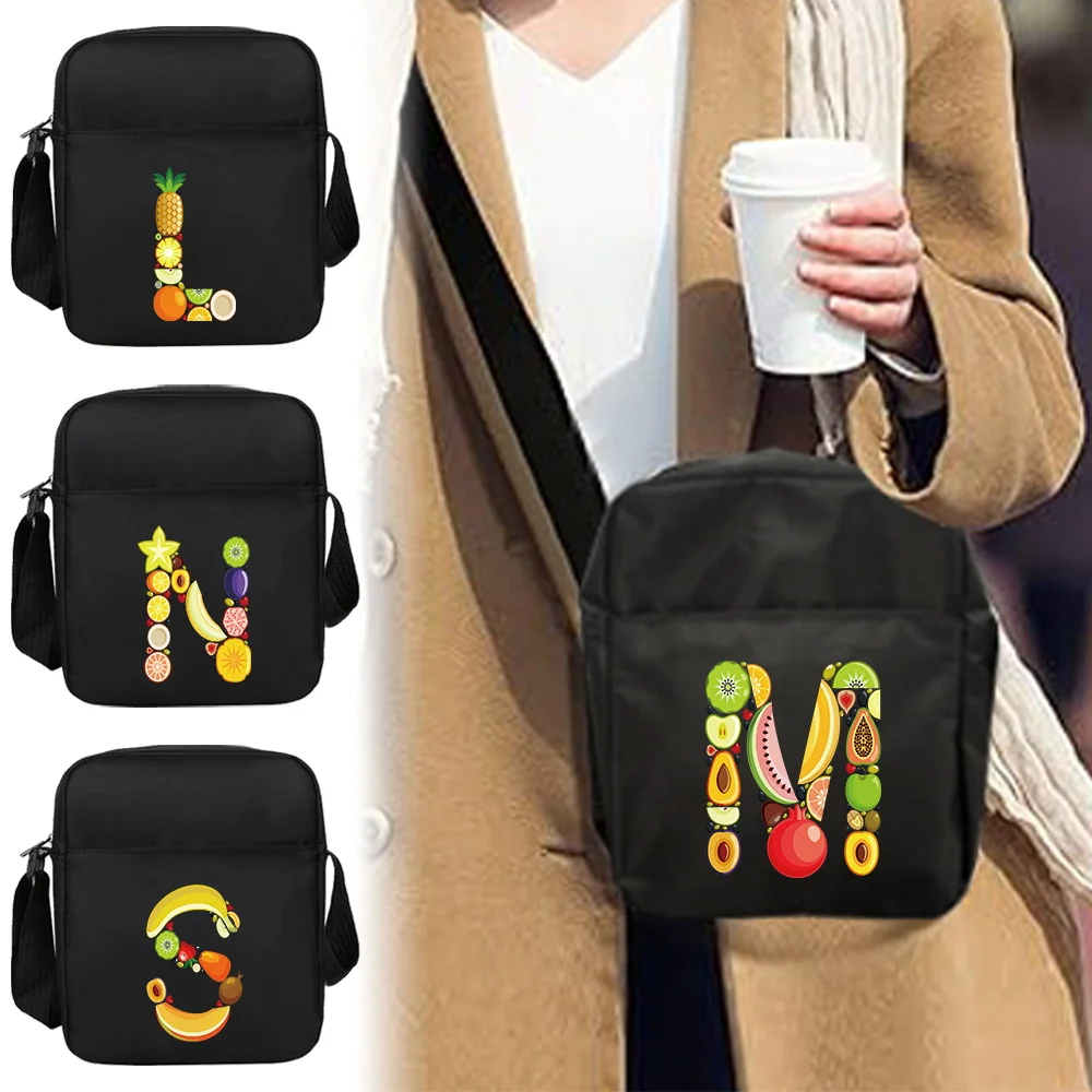 Unisex Single Shoulder Crossbody Bags for Men/Women Nylon Material Outdoor Travel Fruit Letter Pattern Series Item Storage Bag