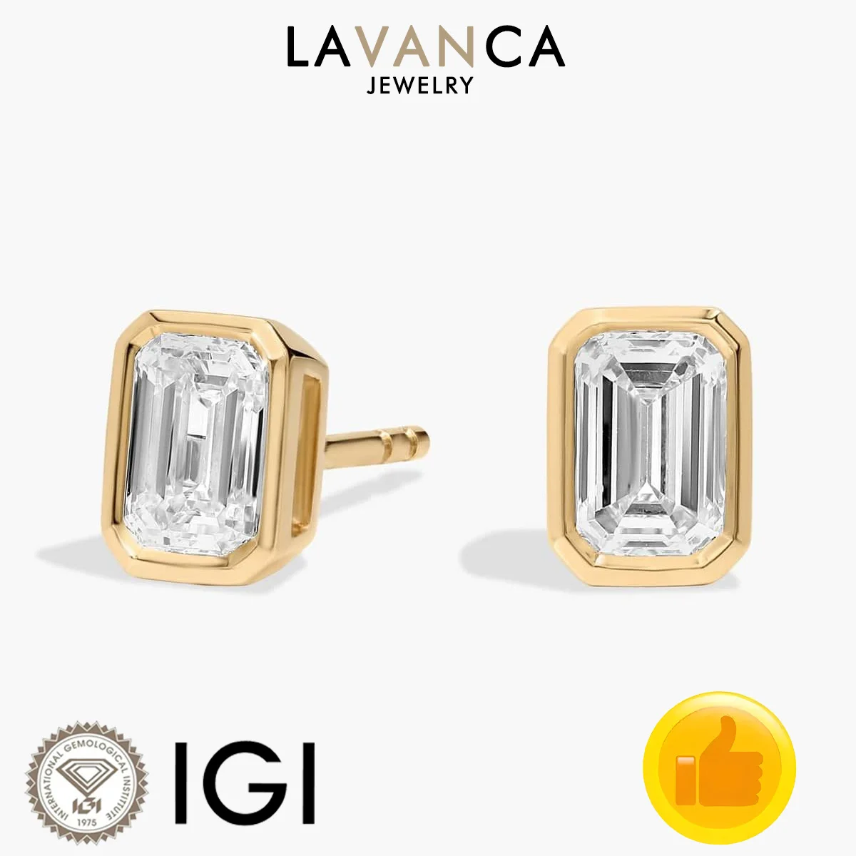 

9K/14K/18K Solid Gold Lab Diamond Earrings Bezel Set Emerald Cut IGI Certified Lab Created Diamond Stud Earrings Fine Jewelry