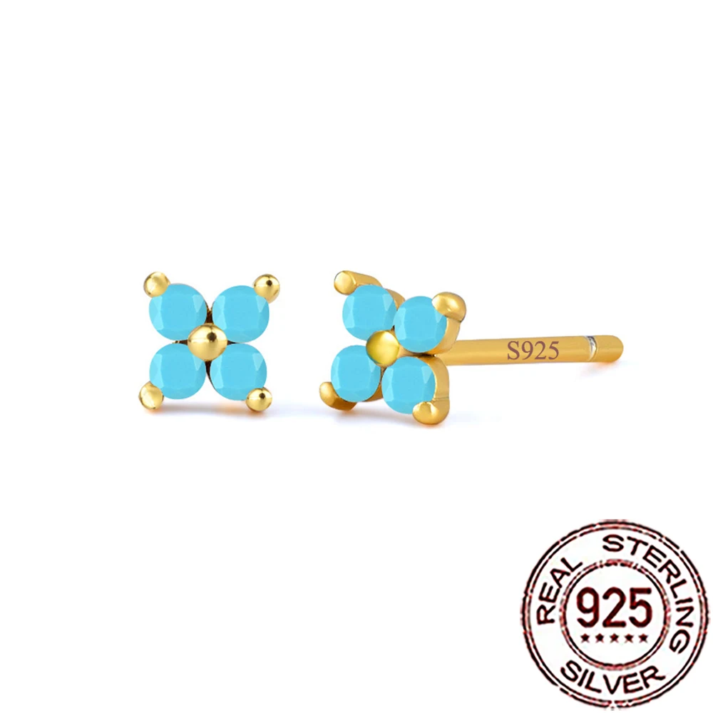 CWWZircons Mini-Piercing-Ohrringe aus 925er-Sterlingsilber, niedliche Blatt-Blume, blau, türkis, für Damen, Hochzeit, Party, edler Schmuck SE075 – Detail 3